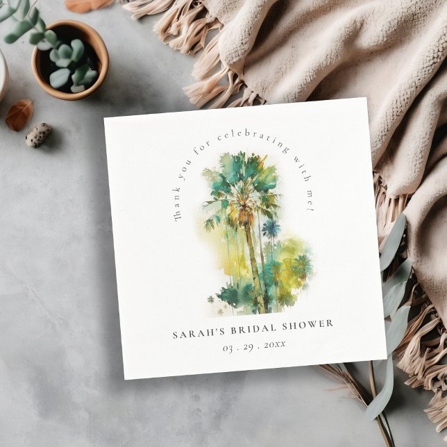 Dusky Tropical Watercolor Handflatan Träd Möhippa Pappersservett (Skapare uppladdad)