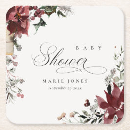 Dusky Warm Winter Festive Foliage Baby Shower Underlägg Papper Kvadrat