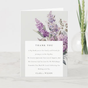 Dusky Watercolor Lilac Cottage Blommigt Bröllop Tack Kort