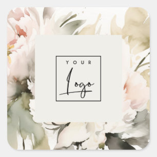 Dusky Watercolor Peony Blommigt Logotyp Business Fyrkantigt Klistermärke