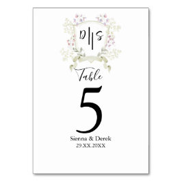 Dusky WildblommMonogram Vapensköld Bröllop Bordsnummer