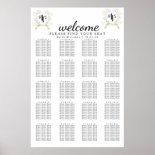 Dusky Wildblommonogram Vapensköld Bröllop Seating Poster