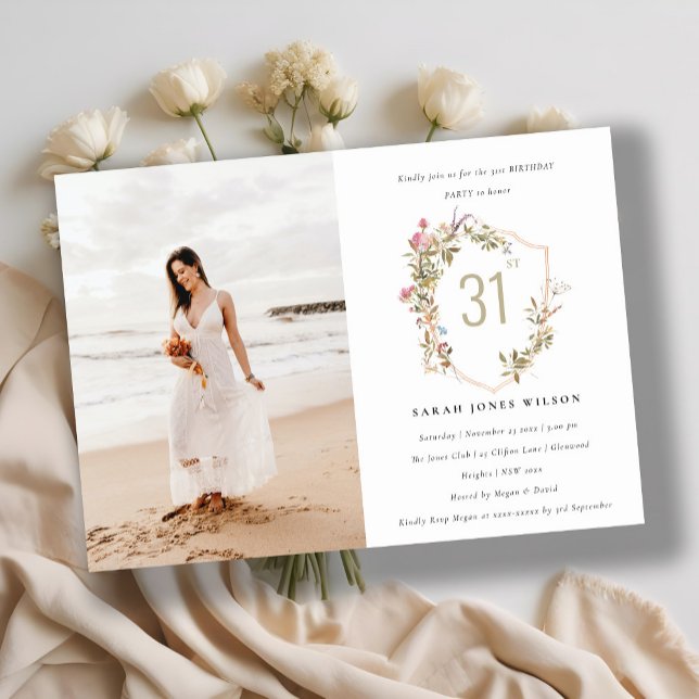 Dusky  WildblomVapensköld Photo Birthday Inbjudningar (Skapare uppladdad)