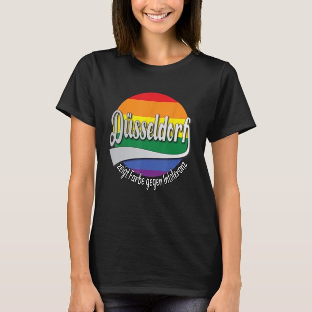 Düsseldorf Rainbow Färg mot Intolerans T Shirt (Framsida)