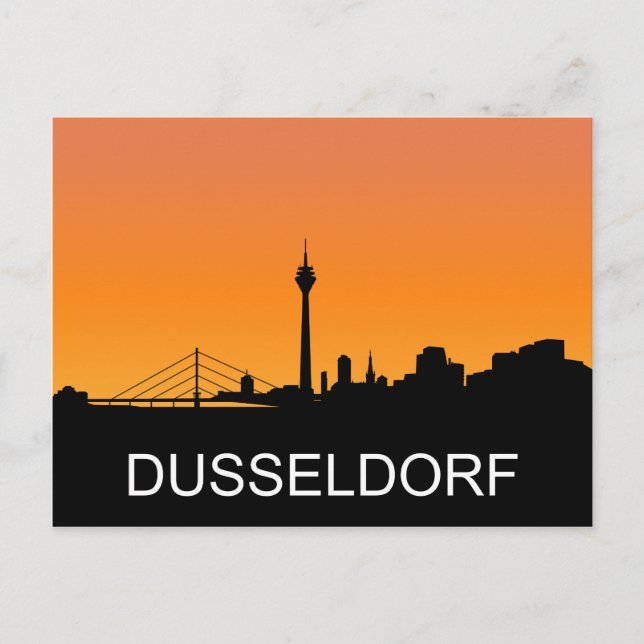 Düsseldorf siluett, sommar solnedgång illustration vykort (Framsida)