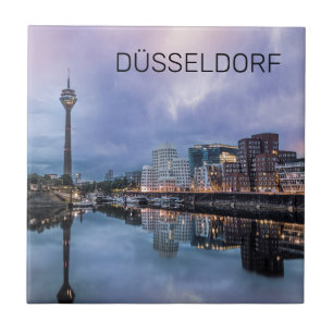 Dusseldorf Skyline Tyskland Helgdag Sunset Souveni Kakelplatta