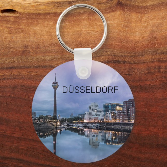 Dusseldorf Skyline Tyskland Helgdag Sunset Souveni Nyckelring (Framsida)