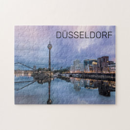 Dusseldorf Skyline Tyskland Helgdag Sunset Souveni Pussel