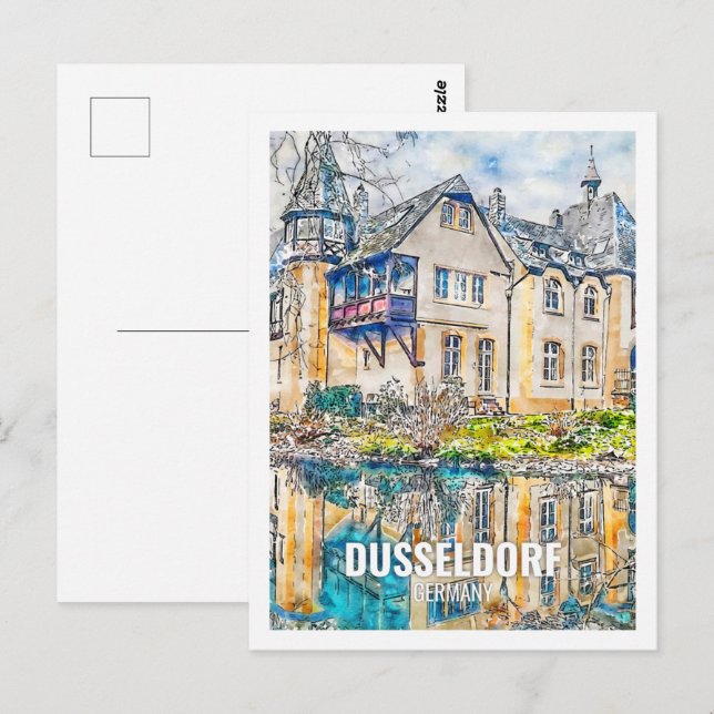 Dusseldorf Tyskland Berömd Travel Ställe Watercolo Vykort (Fram/baksida)