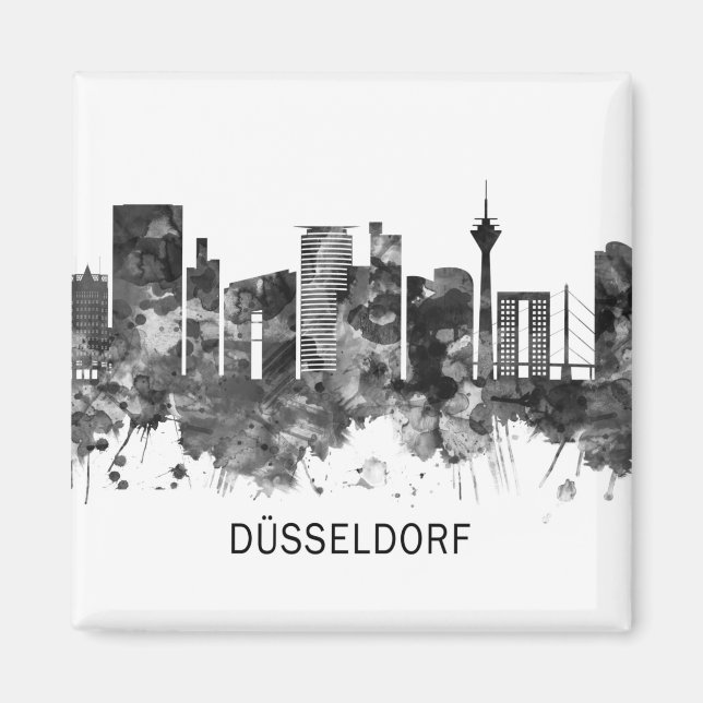 Dusseldorf Tyskland Skyline BW Magnet (Framsidan)