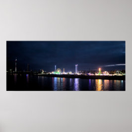 Düsseldorfer Rheinkirmes Panorama nattetid Poster