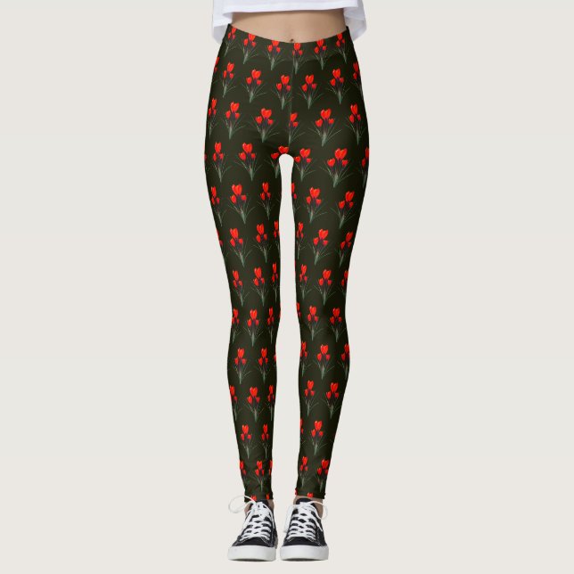 Dussintals snygga röda tulpaner på modern speciald leggings (Framsida)