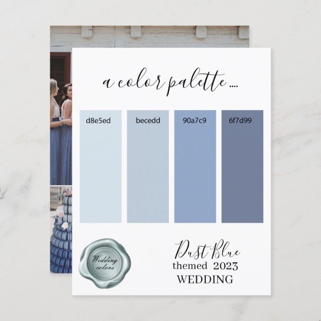 Dust Blue Bröllop färg Palette Card 2023 (Fram/baksida)