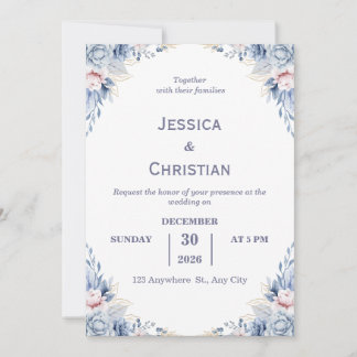 Dust Blue Floral Wedding Invitation  Inbjudningar