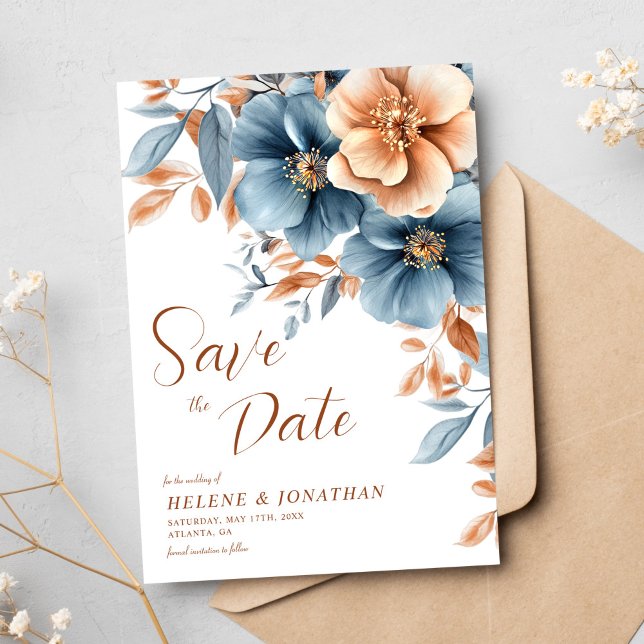 Dust Blue Terracotta Garden Elegant bröllop Spara Datumet (Dust Blue Terracotta Garden Elegant Wedding Save The Date)