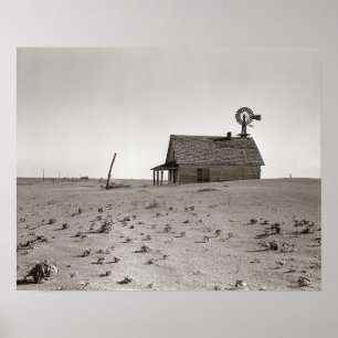 Dust Bowl Farm, 1938. Gammalt foto Poster