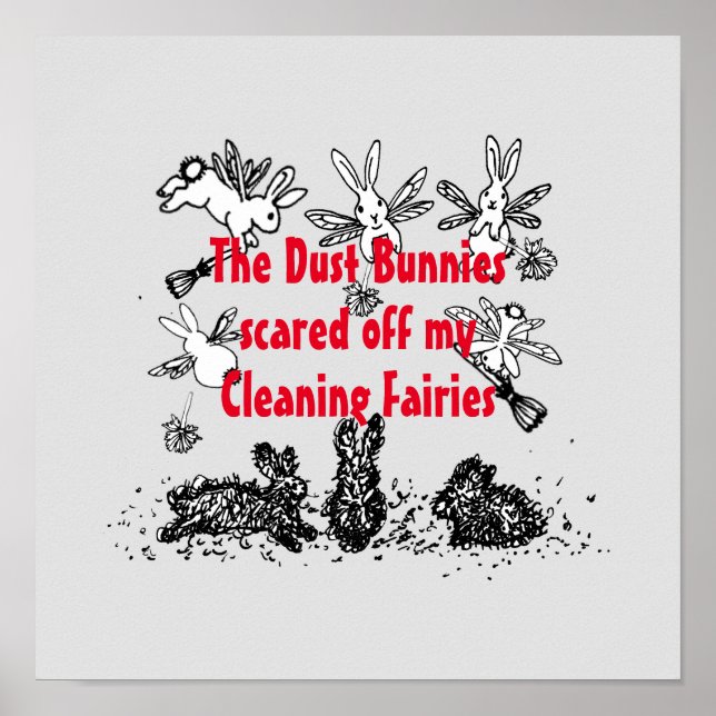 Dust Bunny Städning Fairy Rabbit Humous Funny Poster (Framsidan)