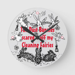 Dust Bunny Städning Fairy Rabbit Humous Funny Rund Klocka