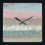 Dusted Horizon Fyrkantig Klocka<br><div class="desc">Dusted Horizon I av Jennifer Goldberger. Har vågrät linjer från olika färger,  från rosa till guld till blått.</div>