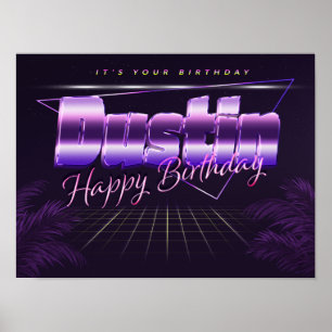 Dustin Namn Vorname lila retro Poster Geburtstag
