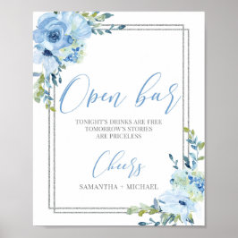 Dustu blue blommigt silver geometric open pub-teck poster