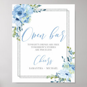 Dustu blue blommigt silver geometric open pub-teck poster
