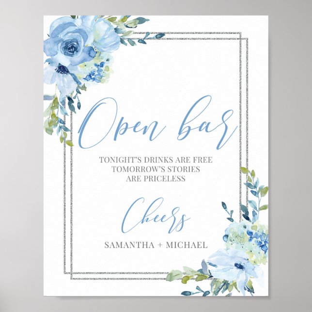 Dustu blue blommigt silver geometric open pub-teck poster (Framsidan)