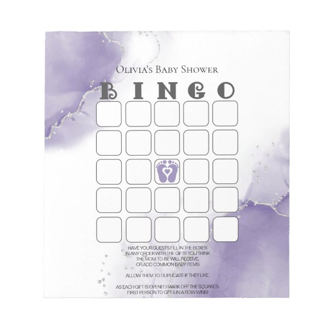 Dusty Amethyst Marble Baby Shower Bingo Anteckningsblock (Framsida)