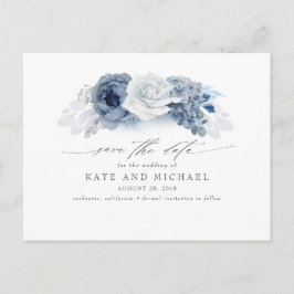 Dusty and Navy Blue Blommigt Boho Spara datum Vykort