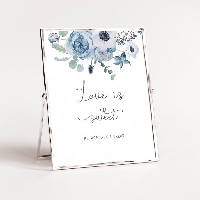 Dusty blå blommig Kärlek är sött ta en godis Poster (Skapare uppladdad)