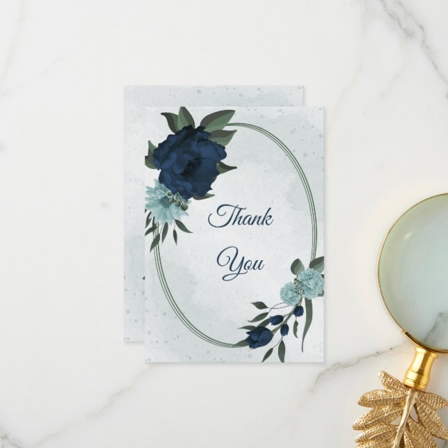 Dusty&blå blommor botaniska tack kort (Fram/Back In Situ)