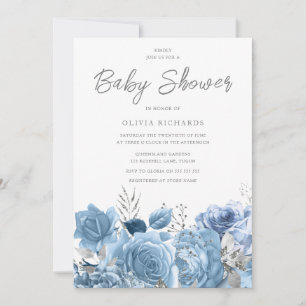 Dusty Blå himmel-Blue Blommigt Baby Shower Inbjudningar