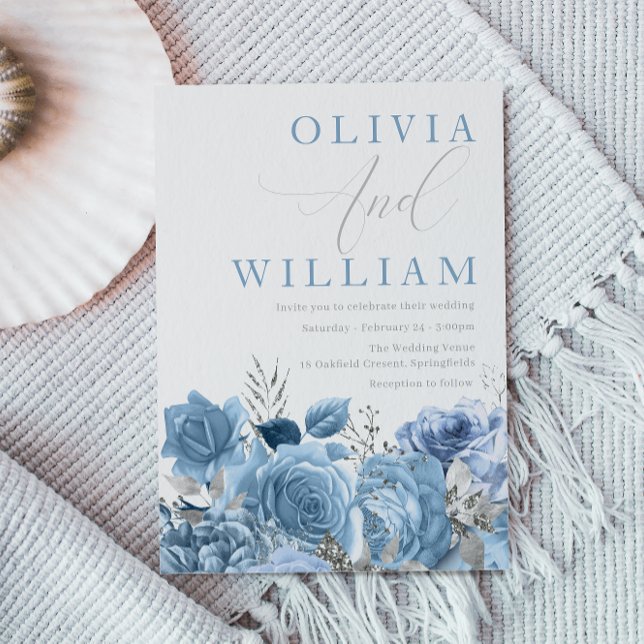 Dusty Blå himmel-Blue Blommigt Bröllop Inbjudningar (Skapare uppladdad)