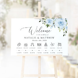 Dusty Blåa blommor, Boho, Bröllop Welcome Poster