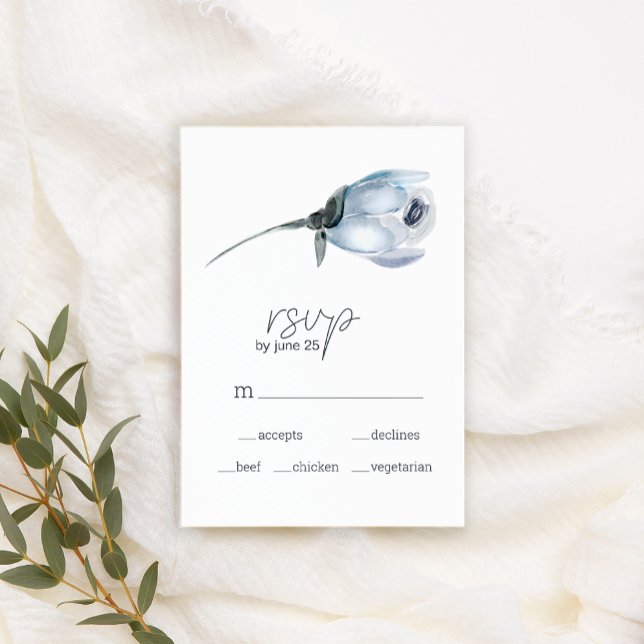Dusty Blåa blommor Bröllop OSA Card Kort (Skapare uppladdad)
