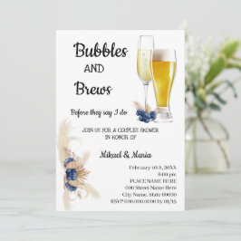 Dusty Blåa blommor Bubble & Brews Par Shower Inbjudningar