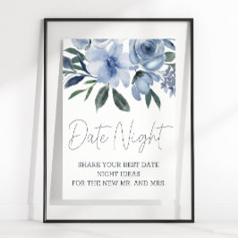 Dusty Blåa blommor Datum Natt Poster