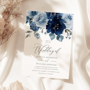 Dusty Blåa blommor Elegant bröllop Inbjudningar