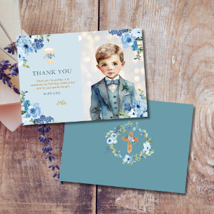Dusty Blåa blommor First Heliga Communion Boys Tack Kort
