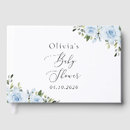 Dusty Blåa blommor, Greenery, Boho, babyskor Gästböcker