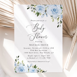 Dusty Blåa blommor, Greenery, Boho, babyskor Inbjudningar