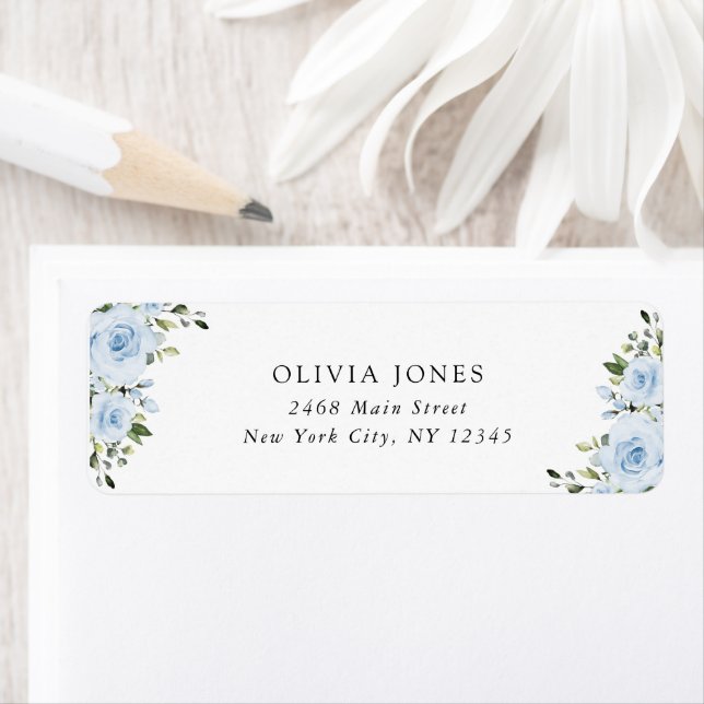 Dusty Blåa blommor, Greenery, Boho, babyskor Returadress Etikett (Insitu)