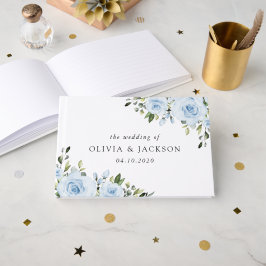 Dusty Blåa blommor, Greenery, Boho, Blommigt Bröll Gästböcker