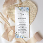 Dusty Blåa blommor, Greenery, Boho, Blommigt Bröll Meny<br><div class="desc">Lägg till en personlig beröring till bröllop firande med dessa snyggtar och minnesvärda party! Utformningen har dammiga blå vattenfärgblommor och grönt mot vit bakgrund.</div>