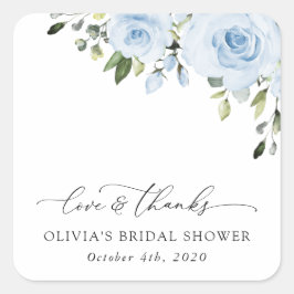 Dusty Blåa blommor, Greenery, Boho, Möhippa Fyrkantigt Klistermärke