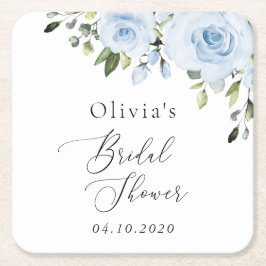 Dusty Blåa blommor, Greenery, Boho, Möhippa Underlägg Papper Kvadrat