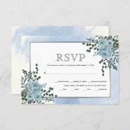 Dusty blåa blommor, löv blommigt Vinterbröllop OSA Kort