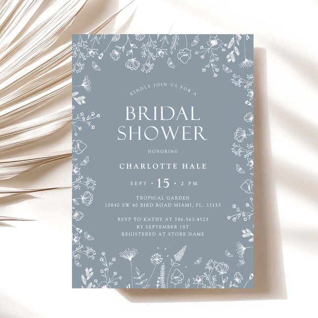 Dusty Blåa blommor Möhippa Inbjudningar (Skapare uppladdad)