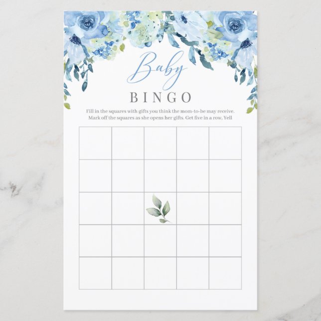 Dusty Blåa blommor Ro Baby Bingo Game (Framsida)