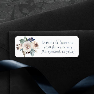 Dusty Blommigt Bouquet Blue Cream Bröllop Adress Returadress Etikett